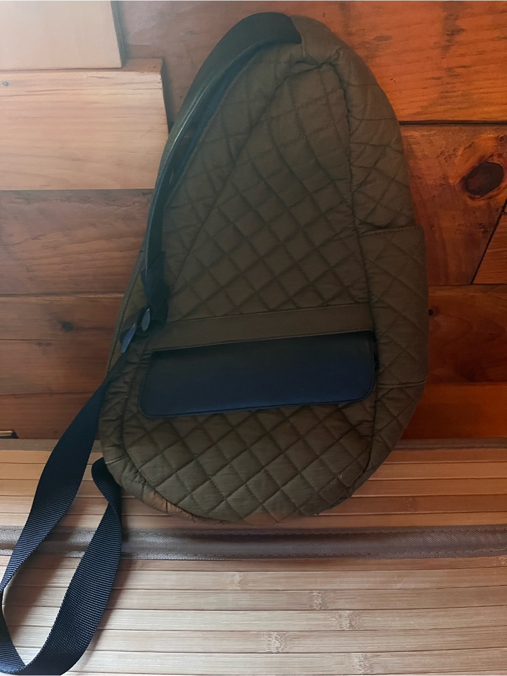 L.L. Bean Olive Green Quilted Sling Satchel with Black Strap